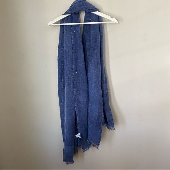 Modena Scarf Blue Sequin Casual Fringe Neutral Lightweight Oversized - Picture 4 of 7